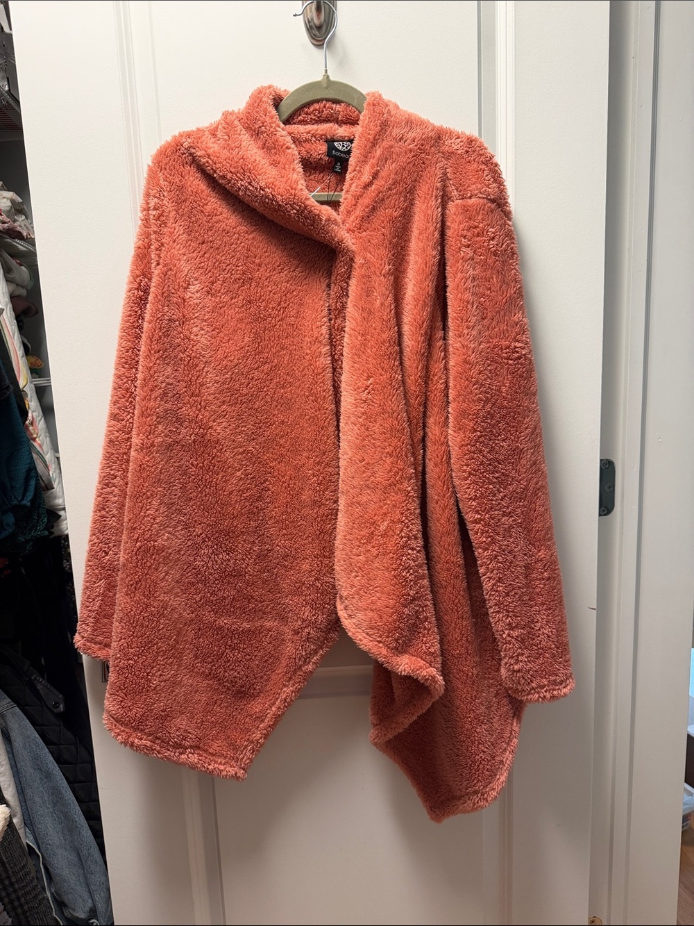 bobeau Coral Plush Hooded Wrap Coat